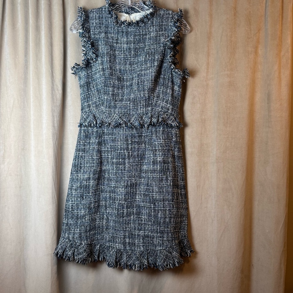 Aura Chic Black Navy and White Tweed Mini Dress Career Workwear Business Attire